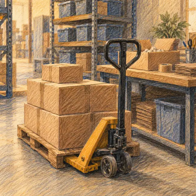Illustration of warehouse businesses equipment and workspace